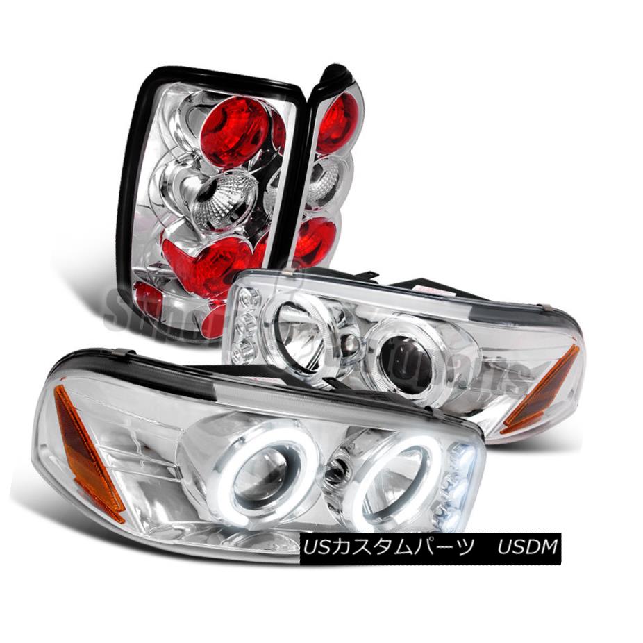 ヘッドライト 2000-2006 GMC Yukon Denali LED Halo Projector Clear Headlights+Tail Lamps Chrome 2000-2006 GMC Yukon Denali LEDハロープロジェクタークリアヘッドライト+タイ lランプクロム