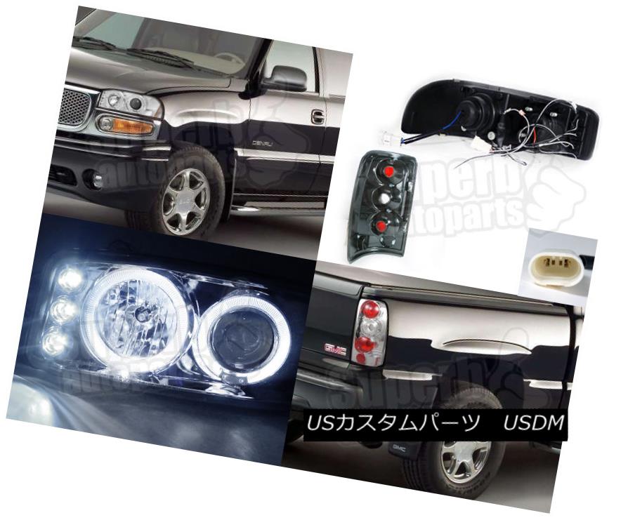 ヘッドライト 2000-2006 GMC Yukon Denali LED Halo Projector Clear Headlights+Tail Lamps Chrome 2000-2006 GMC Yukon Denali LEDハロープロジェクタークリアヘッドライト+タイ lランプクロム