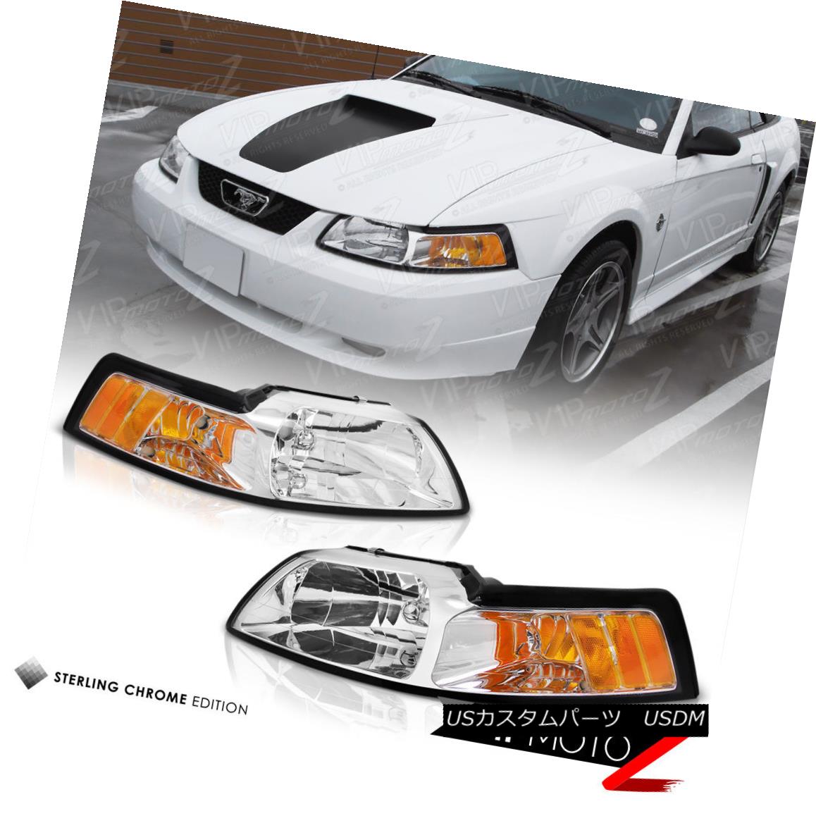 ヘッドライト Ford Mustang 99-04 GT V8 Crystal Clear Headlight Signal Lamp w/ Amber Left+Right フォードマスタング99-04 GT V8クリスタルクリアヘッドライトシグナルランプアンバー左+右