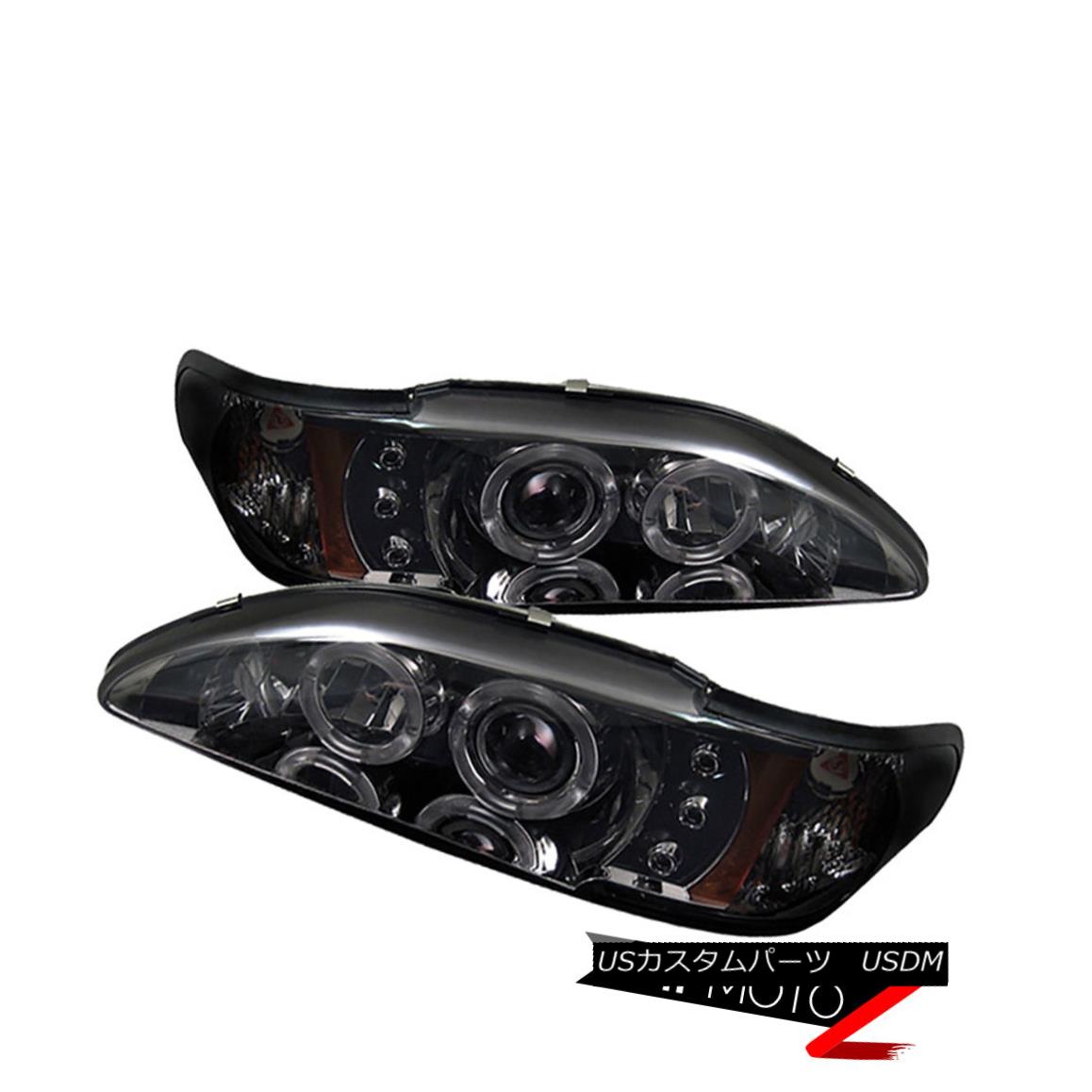 ヘッドライト New Halo Angel Eye Projector Smoke 1PC Headlight+Corner Lamps 94-98 Ford Mustang 新..