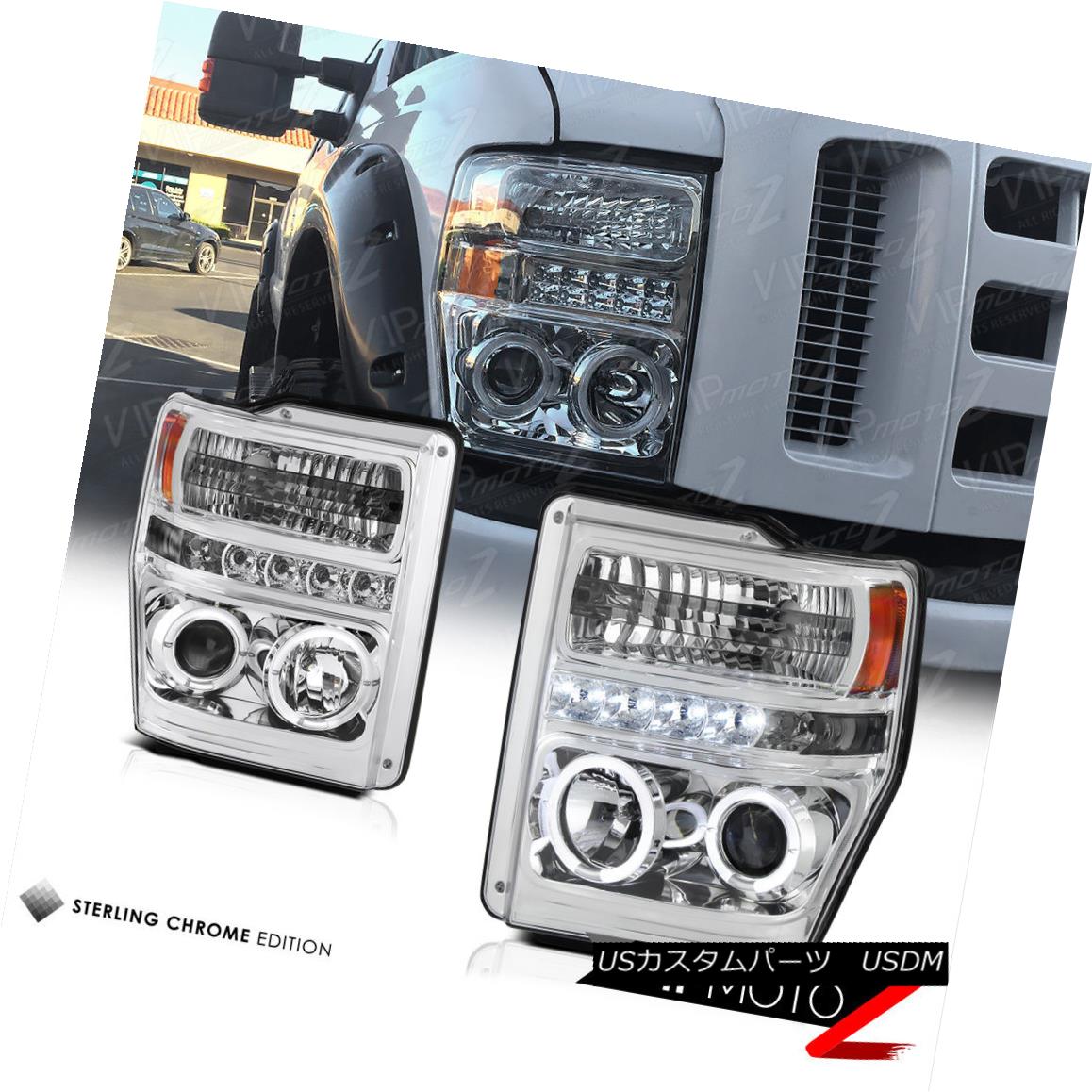 ヘッドライト 08-10 Ford F250/F350/F450 Chrome Quad Angel Eye LED Headlight Projector Headlamp 08-10フォードF250 / F350 / F450クロムクワッドエンジェルアイLEDヘッドライトプロジェクターヘッドランプ