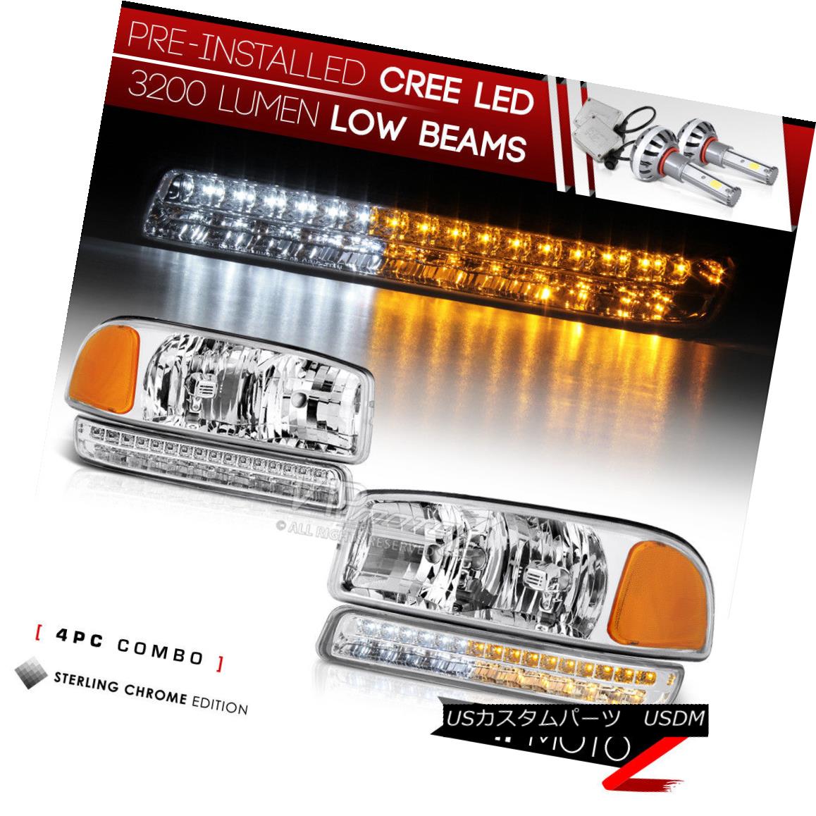 ヘッドライト !PRE-INSTALLED LED LOW BEAM! 00-06 GMC Sierra Yukon SET Headlights Bumper Lamps ！プレインストールLEDロービーム！ 00-06 GMC Sierra Yukon SETヘッドランプバンパーランプ