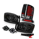 ヘッドライト 2007 2008 Ram Hemi Crystal Headlights Black Tail Lights Halo Fog 3RD Carg...