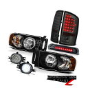 ヘッドライト 2002-2005 Dodge Ram 1500 Black Headlight Smoke Tail Light Fog Lamp 3RD Ca...