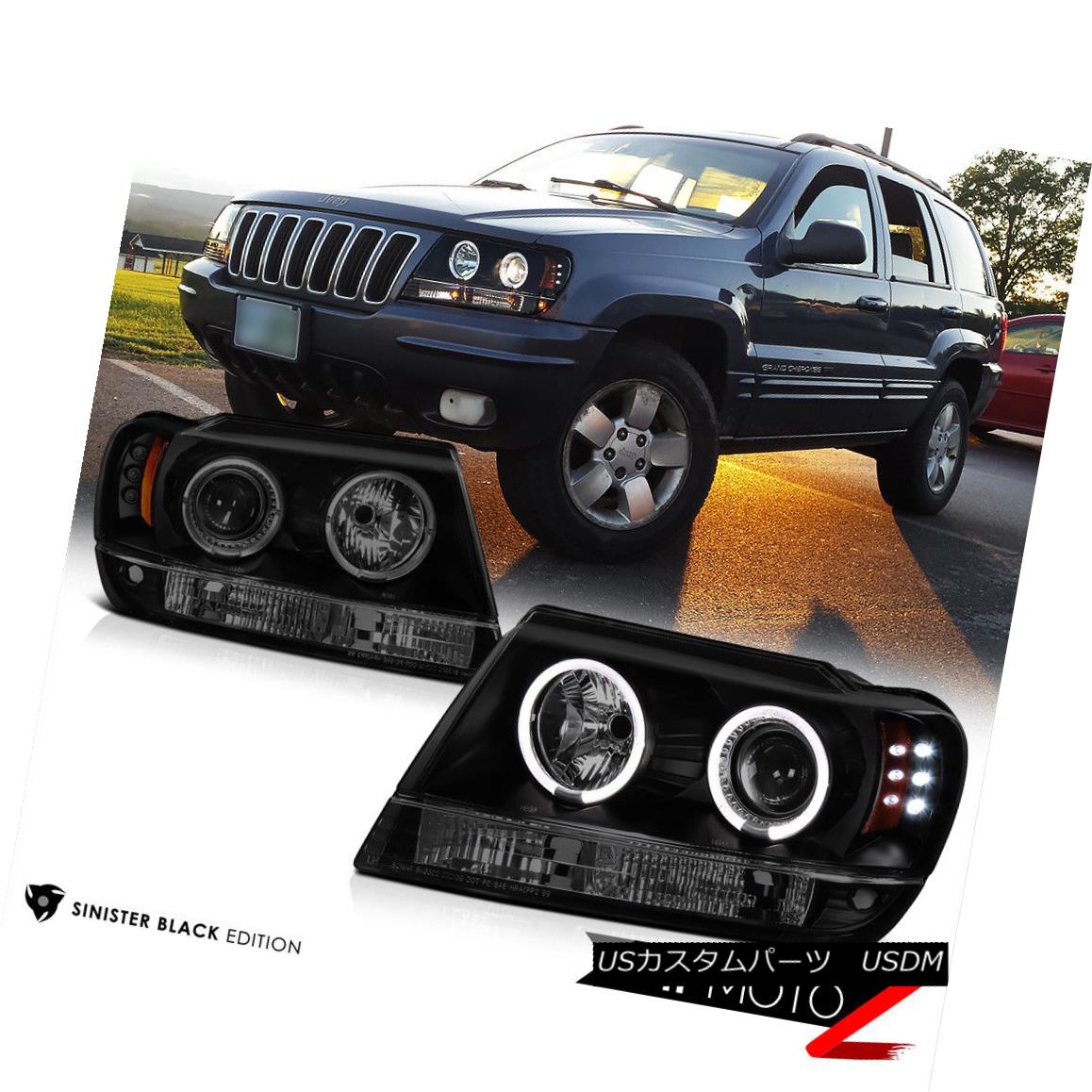 ヘッドライト 1999-2003 Jeep Grand Cherokee WJ Black LED Tail Lights Fog Angel Eye Headlights 1999-2003ジープグランドチェロキーWJブラックLEDテールライトフォグエンジェルアイヘッドライト