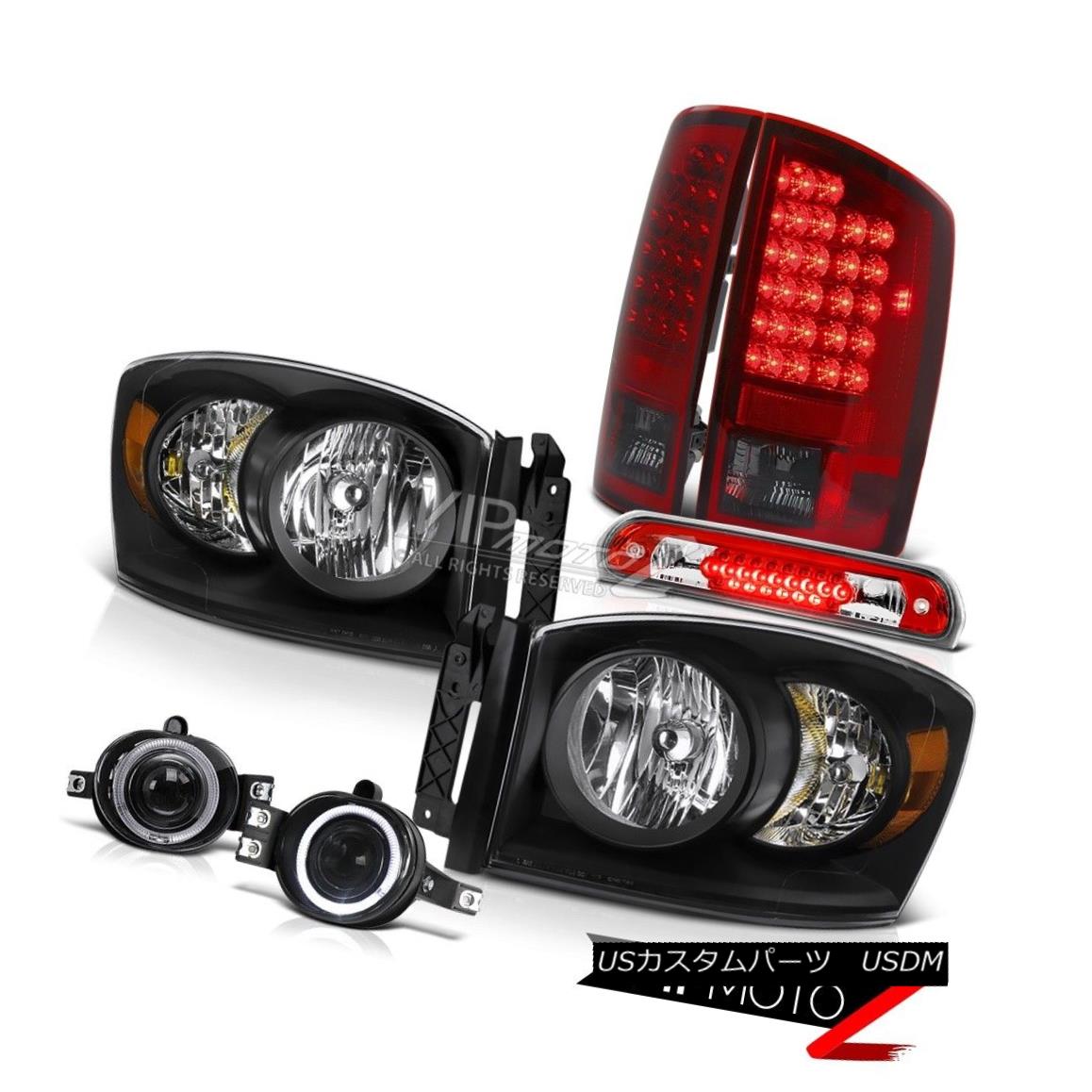 ヘッドライト Black Headlight Smokey Red Tail Light Halo Fog Wine Brake LED 2006 Dodge Ram SLT ブラックヘッドライトスモーキーレッドテールライトハローフォッグワインブレーキLED 2006 Dodge Ram SLT