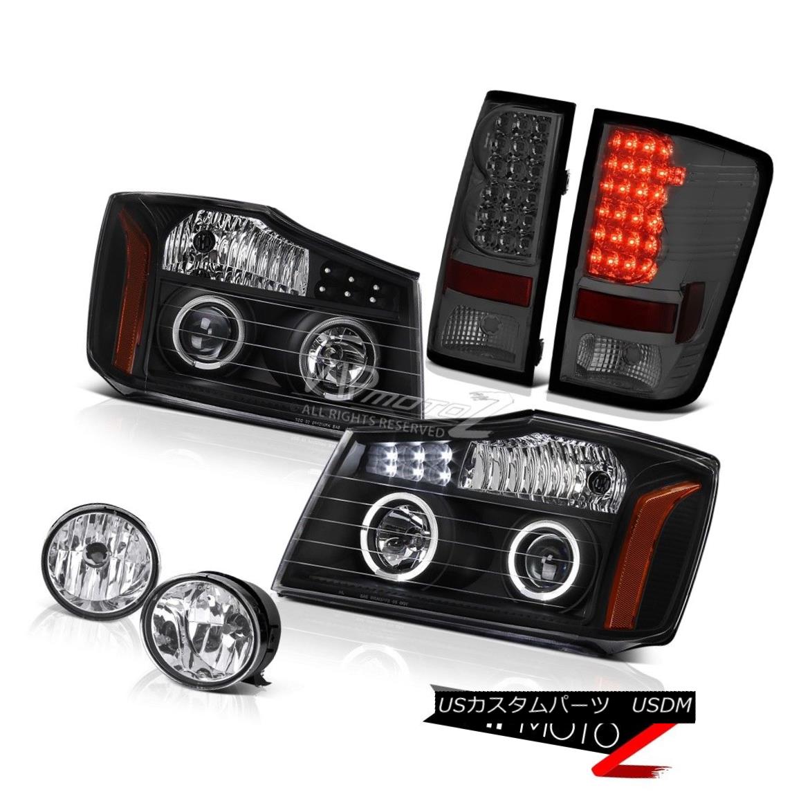 ヘッドライト For 04-15 Titan Pro-4X Black LED Headlight Tinted Brake Tail Lights Bumper Fog 04-15 Titan Pro-4XブラックLEDヘッドライト用ブレーキテールライトバンパーフォグ
