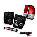 ヘッドライト 08-10 F250 6.8L Darkest Smoke Angel Eye Headlights Red LED Tail Lights 3r...