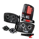 ヘッドライト 07 08 Ram TurobDiesel Halo LED Headlights Black Taillights Driving Fog 3R...