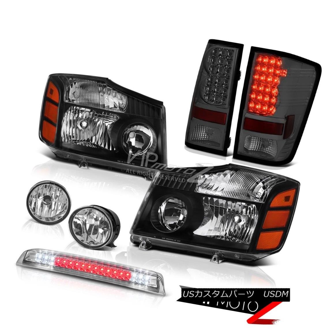 ヘッドライト LH+RH Black Headlamp Chrome Fog Roof Stop LED Clear For 2004-2015 09 10 Titan S LH ..