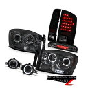 ヘッドライト 07 08 Dodge Ram 1500 Halo LED Headlights Smoke Tail Lights Driving Fog 3r...