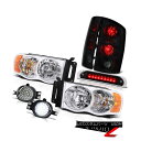 ヘッドライト 02-05 Ram ST Clear Headlights Smoke+Black Brake Tail Lights LED Fog Third...