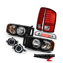 ヘッドライト 02-05 Dodge Ram Inky Black Headlights Red Tail Lights Euro Fog 3rd Cargo ...