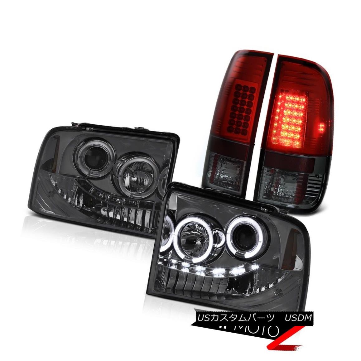 ヘッドライト LED Projector Headlight Smoke Cherry Red Tail Light Ford F350 XLT 2005 2006 2007 LEDプロジェクターヘッドライトスモークチェリーレッドテールライトフォードF350 XLT 2005 2006 2007