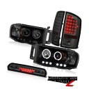 ヘッドライト Black Smoke Angel Eye Headlights LED Brake Lights 3rd Cargo 2002-2005 Dod...