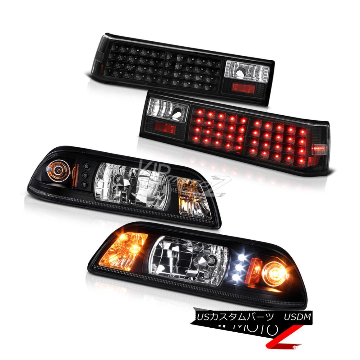 ヘッドライト Ford Mustang 87-93 Black LED Headlight+Corner Signal Lamp + Tail Light Combo Set フ..