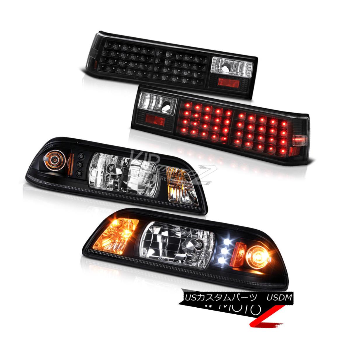 ヘッドライト Ford Mustang 87-93 Black LED Headlight+Corner Signal Lamp + Tail Light Combo Set フォードマスタング87-93ブラックLEDヘッドライト+トウモロコシ erシグナルランプ+テールライトコンボセット