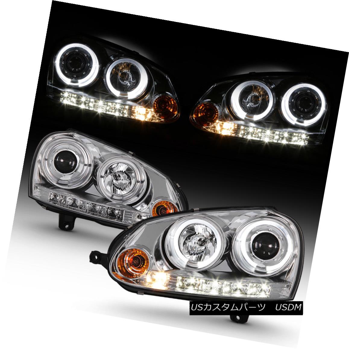 ヘッドライト 2006-2009 VW GTi Jetta Rabbit Halo Projector Headlights w/DRL LED Running Lights 2006-2009 VW GTiジェッタラビットハロープロジェクターヘッドライト（DRL LEDランニングライト付き）