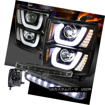 ヘッドライト 14-15 Silverado 1500 Black Halo LED Signal Projector Headlights+8-LED Fog Lamps 14-15 Silverado 1500 Black Halo LEDシグナルプロジェクターヘッドライト+ 8-L EDフォグランプ