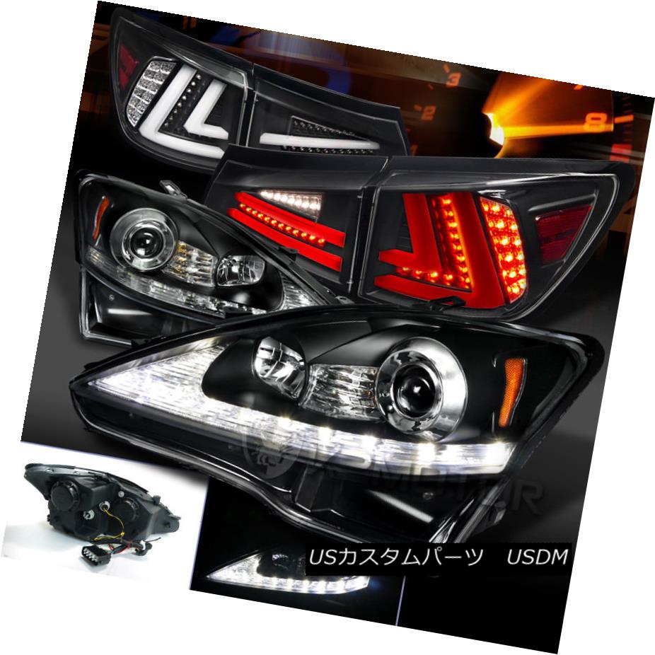 ヘッドライト 06-08 Lexus IS250 Black LED DRL Signal Projector Headlights+LED Tail Lamps 06-08レクサスIS250ブラックLED DRLシグナルプロジェクターヘッドライト+ LEDテールランプ