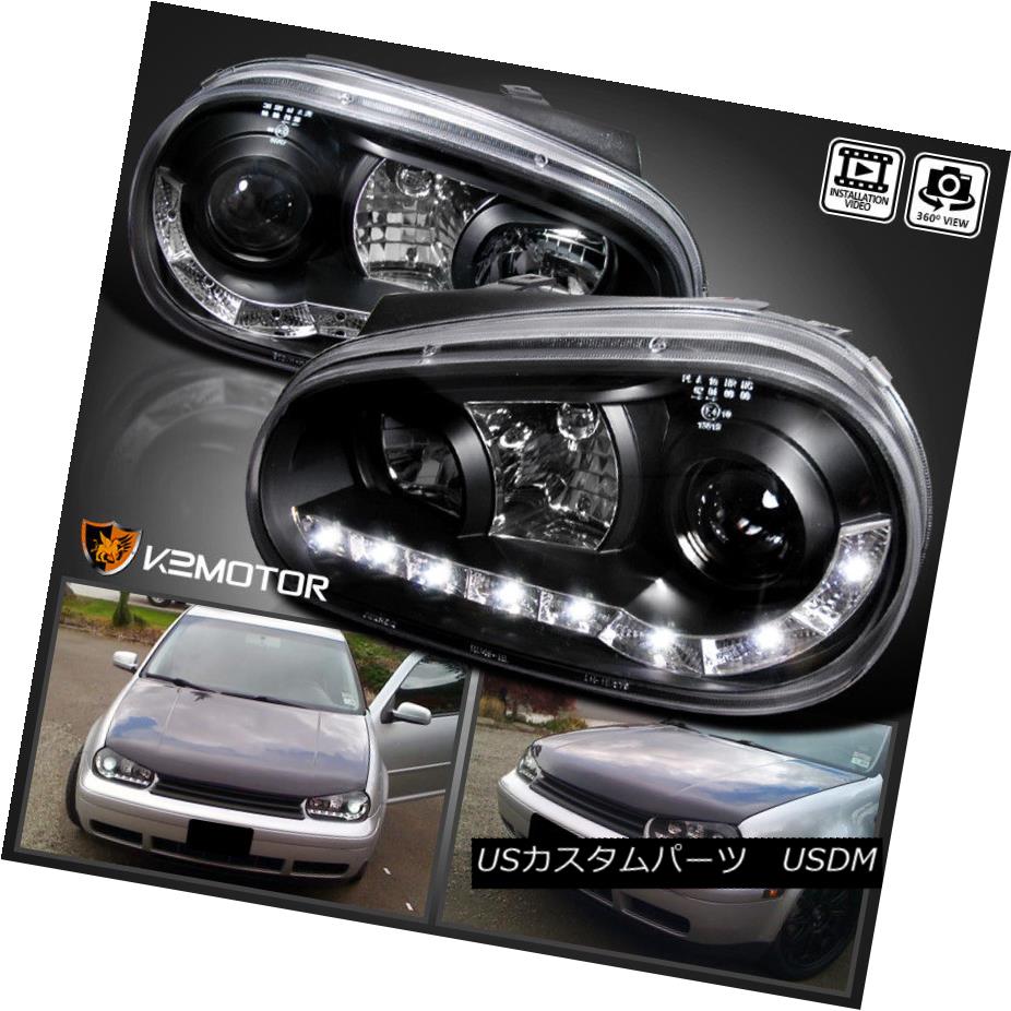 ヘッドライト For 1999-2006 VW Golf MK4 LED DRL Strip Black Projector Headlights Pair 1999-2006 VWゴルフMK4 LED DRLストリップブラックプロジェクターヘッドライトペア用