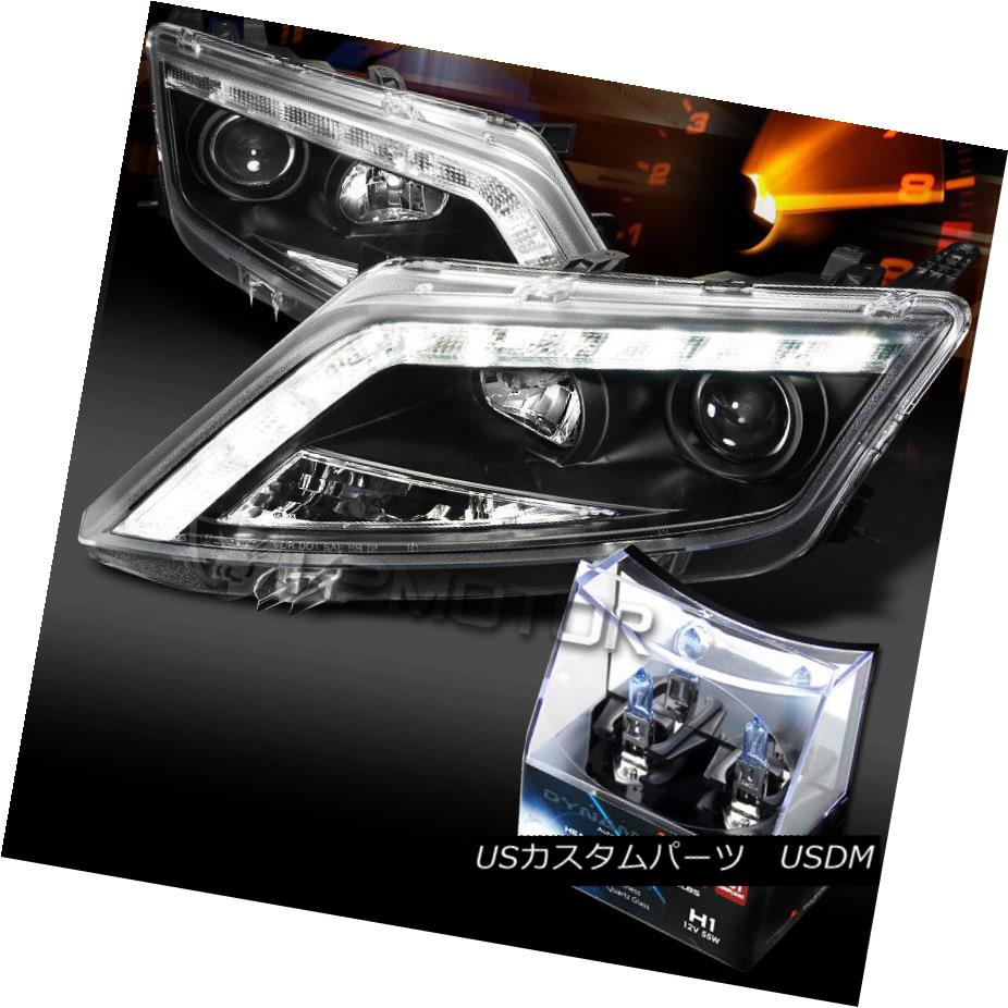 ヘッドライト 10-12 Ford Fusion Black LED DRL Projector Headlights+H1 Halogen Bulbs 10-12フォードフュージョンブラックLED DRLプロジェクターヘッドライト+ H1ハロゲン電球