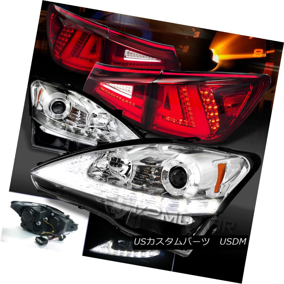 ヘッドライト 06-08 Lexus IS250 Chrome LED DRL Signal Projector Headlights+Red LED Tail Lamps 06-08レクサスIS250クロームLED DRLシグナルプロジェクターヘッドライト+レッドLEDテールランプ