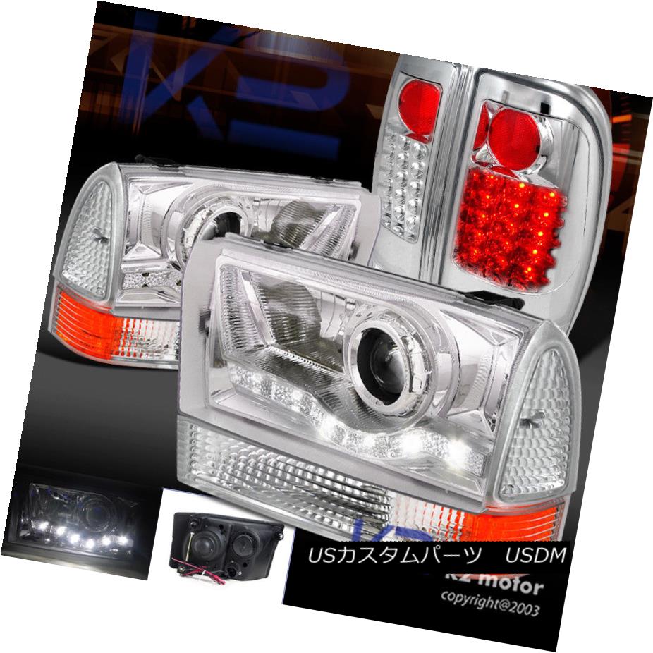 ヘッドライト Chrome 99-04 F250 F350 Projector SMD DRL Headlight+Corner Lights+LED Tail Lamps Chrome 99-04 F250 F350プロジェクターSMD DRLヘッドライト+トウモロコシ 照明+ LEDテールランプ