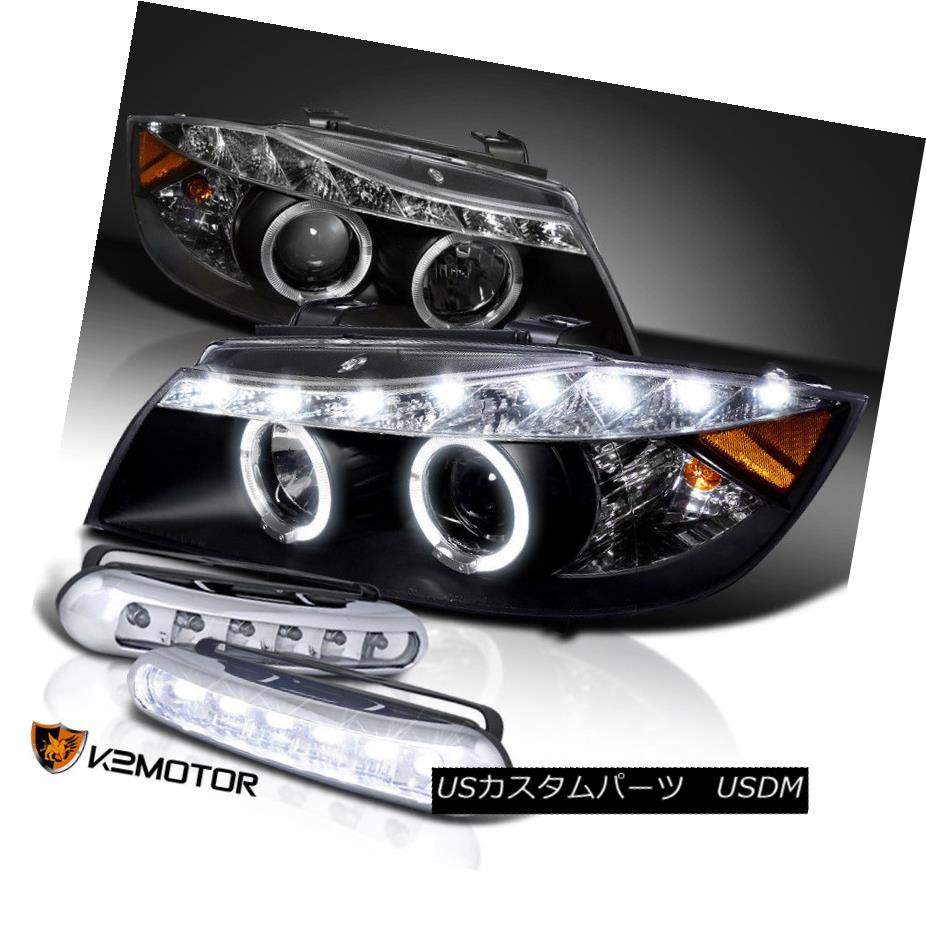 ヘッドライト 06-08 E90 3-Series Black R8-Style Halo Projector Headlights+LED Driving Fog 06-08 E90 3シリーズブラックR8スタイルのハロープロジェクターヘッドライト+ LEDドライビングフォグ