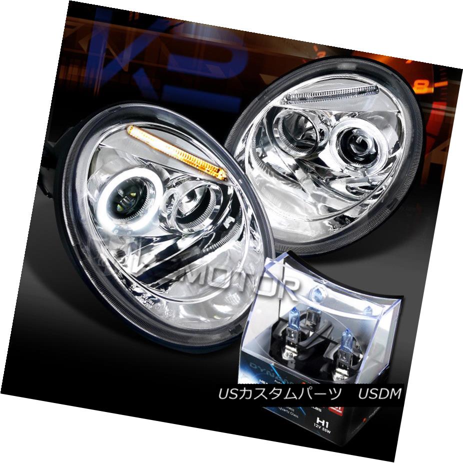 إåɥ饤 For 98-05 VW Beetle S Chrome Halo LED Projector Headlight+H1 Halogen Bulbs 98-05 VWӡȥ륺SϥLEDץإåɥ饤+ H1ϥŵ