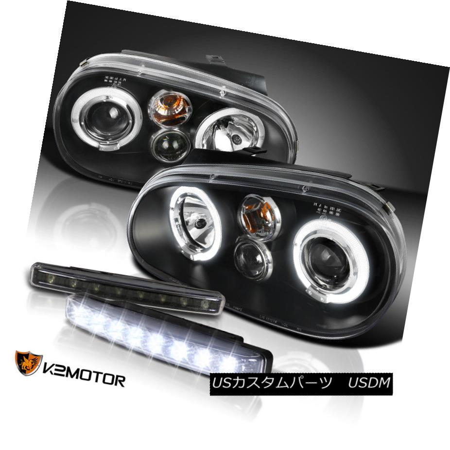 ヘッドライト Black For 99-05 VW Golf MK4 Halo Projector Headlights+8-LED Bumper Fog Lamp DRL ブラック99-05 VWゴルフMK4ハロープロジェクターヘッドライト+ 8-L EDバンパーフォグランプDRL