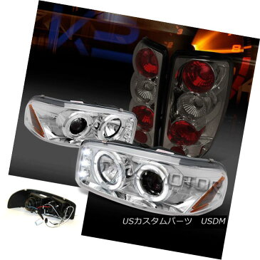 ヘッドライト 00-06 GMC Yukon XL Denali Chrome Halo LED Projector Headlights+Smoke Tail Lamps 00-06 GMC Yukon XLデナリクロムハローLEDプロジェクターヘッドライト+スモール keテールランプ