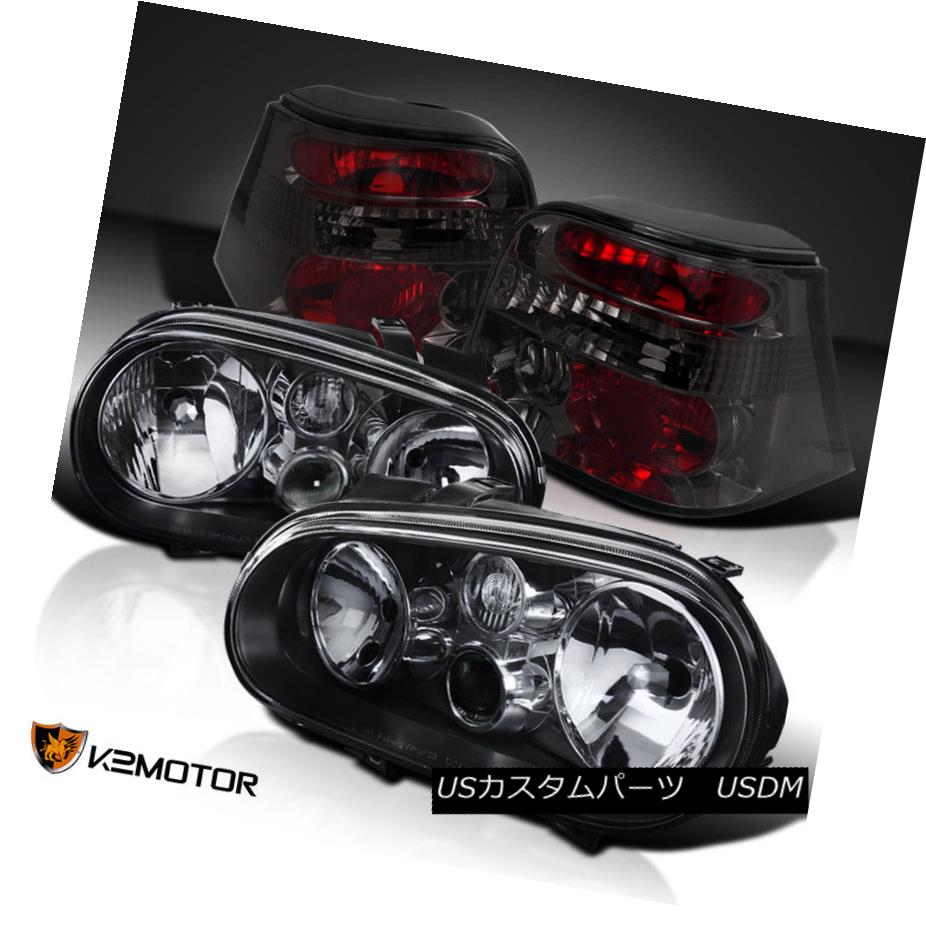 ヘッドライト Fits 99-06 VW Golf GTI MK4 Black Headlights w/Built-in Fog Lamp Smoke Tail Light フィット99-06 VWゴルフGTI MK4ブラックヘッドライト（内蔵フォグランプ スモークテールライト付き）