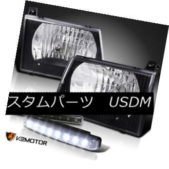 ヘッドライト Ford 92-06 E 150 250 Econoline Crystal Black Headlight+LED DRL Fog Lamp フォード92-06 E 150 250エコノリンクリスタルブラックヘッドライト+ LED DRLフォグランプ