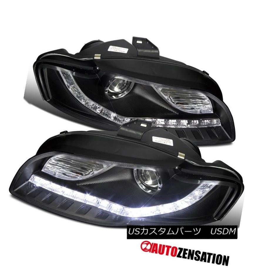ヘッドライト For 06-08 Audi A4 Black R8 Style DRL Daytime Running LED Projector Headlights 06-08アウディA4ブラックR8スタイルDRLデイタイムランニングLEDプロジェクターヘッドライト