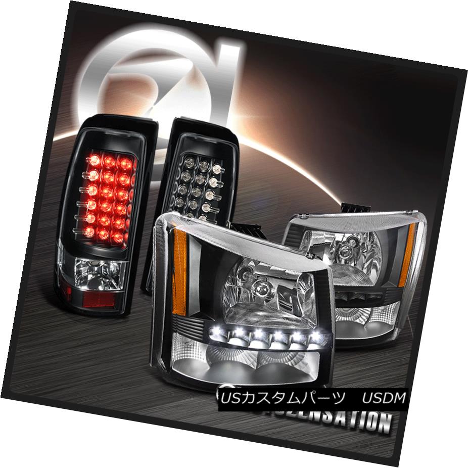 ヘッドライト 2003-2006 Chevy Silverado 1PC Black SMD LED Crystal Headlights+LED Tail Lamps 2003-2006シボレーシルバラード1PCブラックSMD LEDクリスタルヘッドライト+ LEDテールランプ