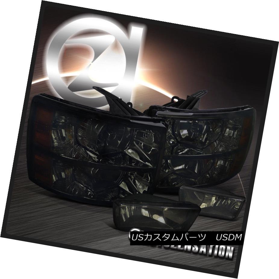 ヘッドライト Chevy 07-13 Silverado 1500 Crystal Smoke Headlights+Tinted Driving Fog Lamps シボレ..