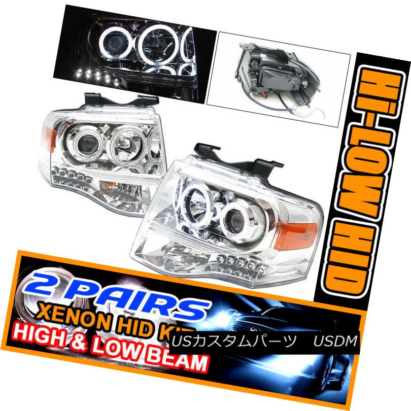ヘッドライト Fits 2 Sets 8000K Xenon HID 07-09 Ford Expedition CCFL Halo Projector Headlights フ..
