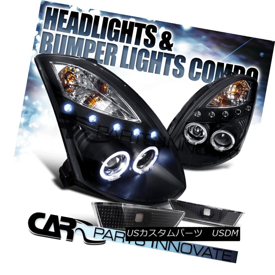 ヘッドライト For Infiniti 03-07 G35 2Dr Black Halo LED Projector Headlights+Bumper Lamps インフィニティ用03-07 G35 2Dr Black Halo LEDプロジェクターヘッドライト+バーン /ランプ