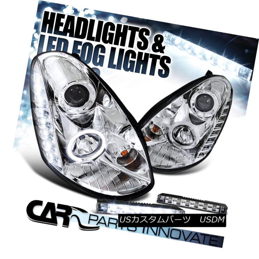 ヘッドライト Fit 05-06 Infiniti G35 4Dr Chrome Dual Halo Projector Headlights+6-LED Fog Lamps フィット05-06インフィニティG35 4Drクロムデュアルハロープロジェクターヘッドライト+ 6-L EDフォグランプ