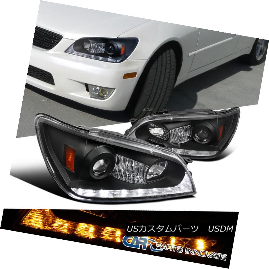 ヘッドライト 2001-2005 Lexus IS300 Black LED DRL+Signal Strip Projector Headlights Pair 2001-2005レクサスIS300ブラックLED DRL +信号ストリッププロジェクターヘッドライトペア