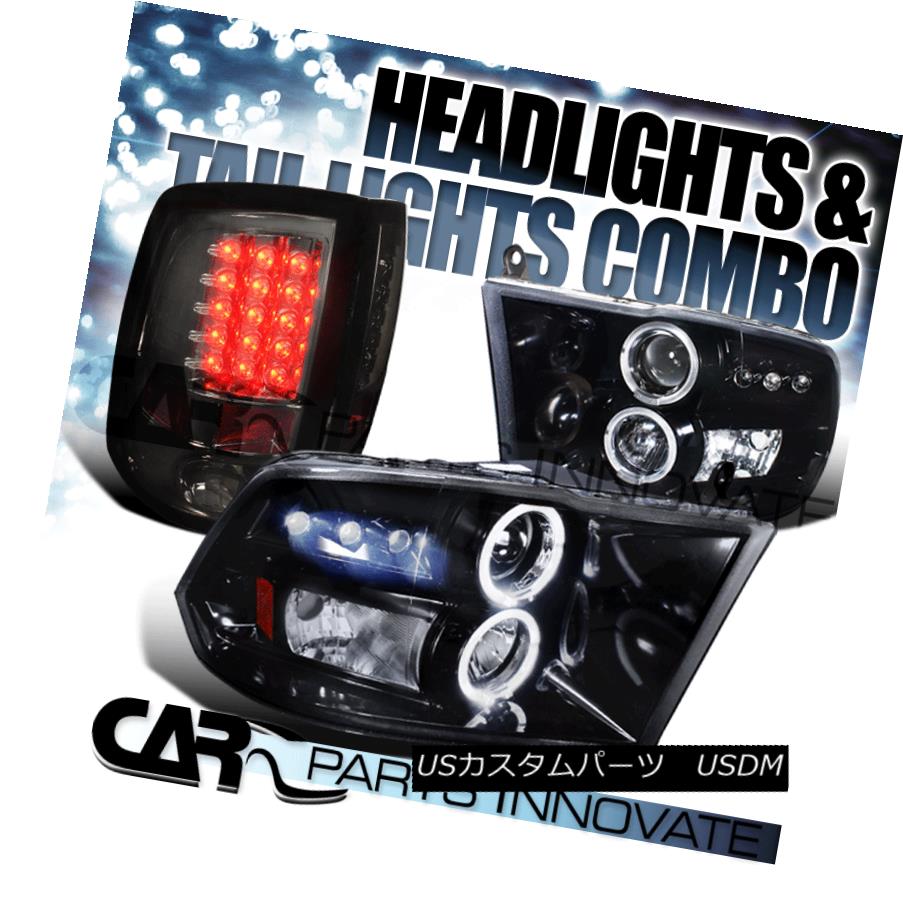 ヘッドライト Glossy Black 09-17 Ram Smoke Halo Projector Headlights+Tinted LED Tail Lamps 光沢のある黒09-17ラムスモークハロープロジェクターヘッドライト+錫テッドLEDテールランプ