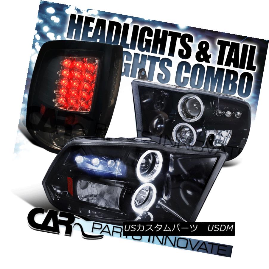 ヘッドライト Glossy Black 09-17 Ram Smoke LED Halo Projector Headlights+Tinted LED Tail Lamps 光沢のある黒09-17 Ram Smoke LEDハロープロジェクターヘッドライト+錫 ted LEDテールランプ