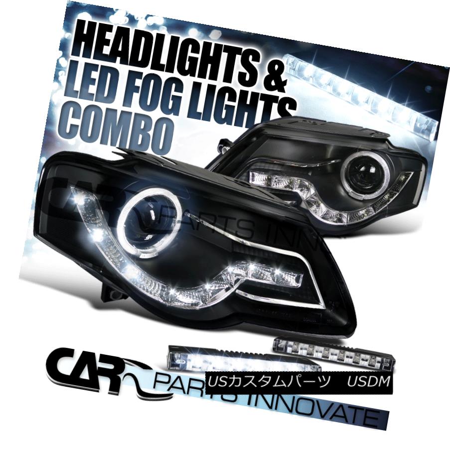ヘッドライト Fit VW 06-10 Passat Halo SMD DRL Projector Black Headlights+6-LED Fog Lamps Fit VW 06-10 Passat Halo SMD DRLプロジェクターブラックヘッドライト+ 6-L EDフォグランプ