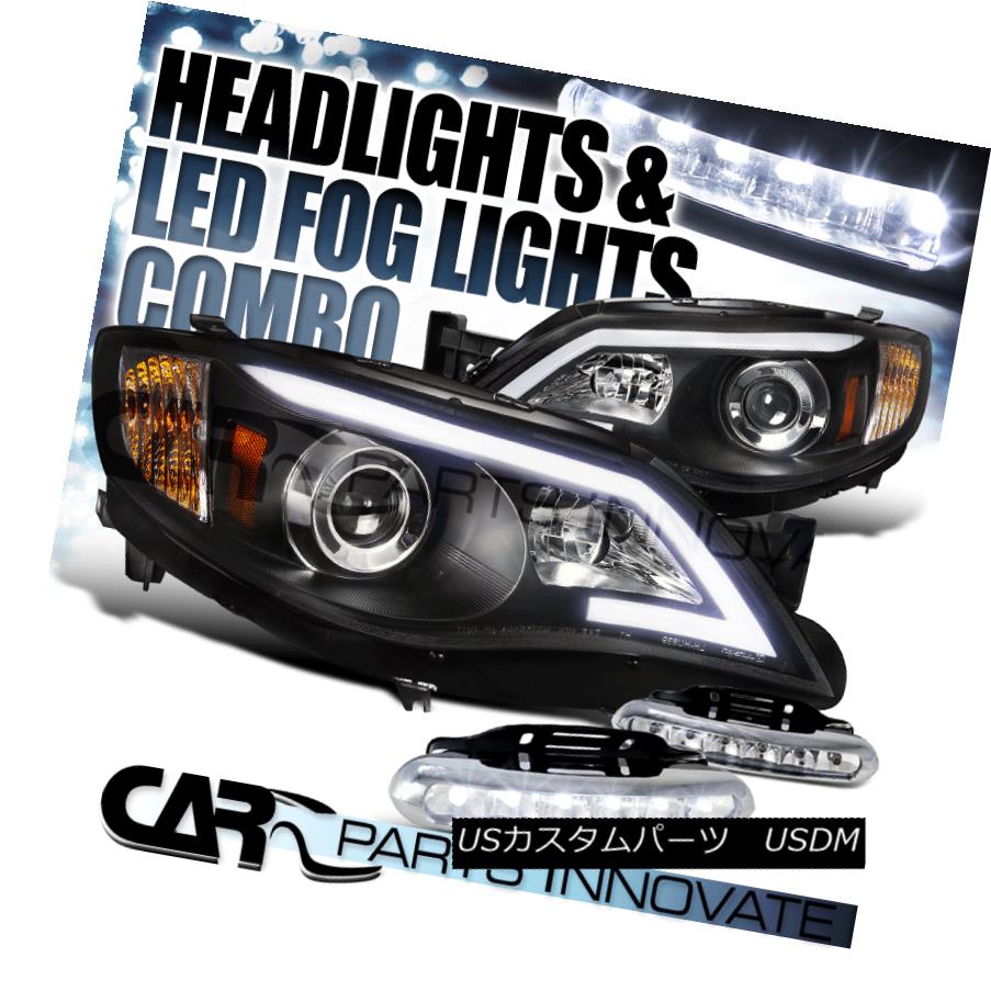 ヘッドライト For 08-11 Impreza OutBack Sport 08-14 WRX Black LED Projector Headlights+LED Fog 08-11インプレッサアウトバックスポーツ08-14 WRXブラックLEDプロジェクターヘッドライト+ LEDフォグ