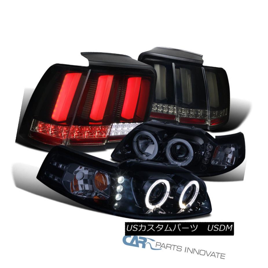 ヘッドライト 99-04 Mustang Glossy Black Projector Headlights+Smoke LED Sequential Tail Lights 99-04 Mustang Glossyブラックプロジェクターヘッドライト+スモーク ke LEDテールライト