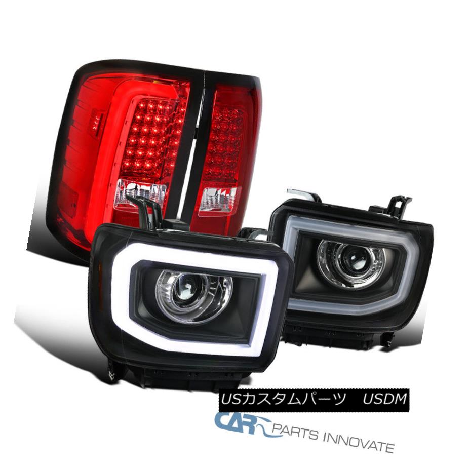 ヘッドライト 14-16 Sierra Pickup Black LED Projector Headlights+Red/Clear Lens LED Tail Lamps 14-16シエラピックアップブラックLEDプロジェクターヘッドライト+レッド /クリアレンズLEDテールランプ
