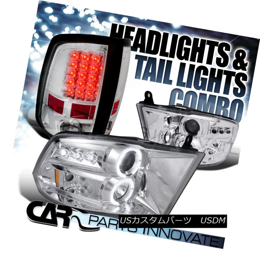 ヘッドライト 09-17 Ram 1500 2500 3500 Halo Projector Headlights+LED Tail Brake Lamp Chrome 09-17ラム1500 2500 3500ハロープロジェクターヘッドライト+ LEDテールブレーキランプクローム