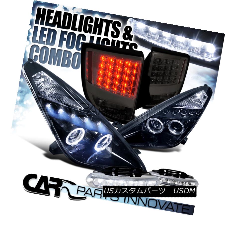 ヘッドライト For 00-05 Celica Glossy Black Projector Headlights+Smoke Tail Lamps+6-LED Fog 00-05用Celica Glossyブラックプロジェクターヘッドライト+スモーキー keテールランプ+ 6-LEDフォグ