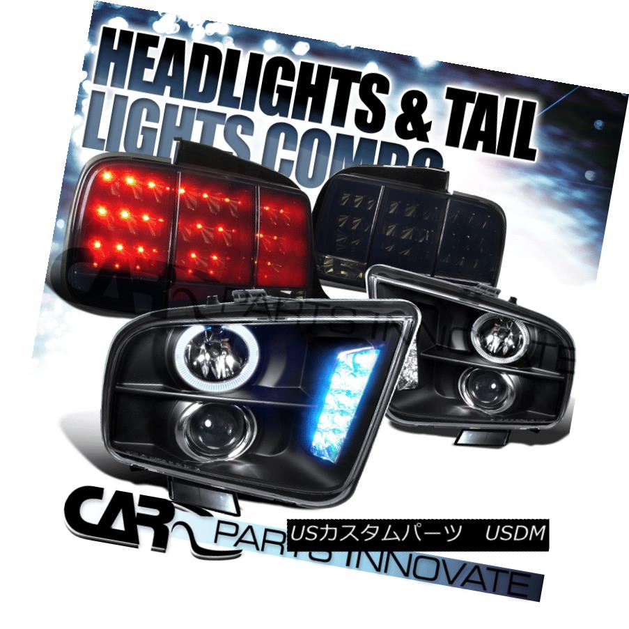 ヘッドライト 05-09 Mustang Black Halo Projector Headlights+Dark Smoke LED Tail Brake Lamps 05-09 Mustang Black Haloプロジェクターヘッドライト+ Dar k Smoke LEDテールブレーキランプ